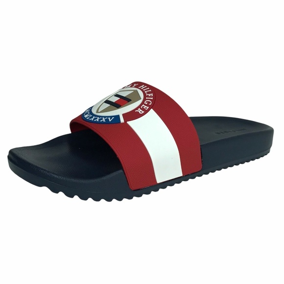 Tommy Hilfiger Mens Reboot Pool Slide Sandals Red Navy Blue Slip‎ On size 10 main image 8